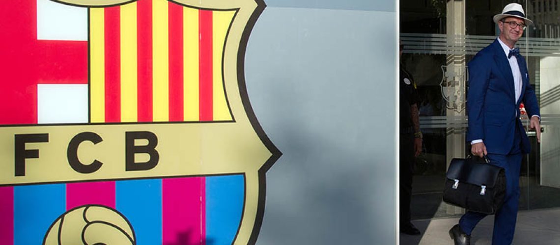 Spanish lawyer Juan de Dios Crespo, a specialist in sports and in charge of depositing, in the name of PSG, the 222 million euro buyout clause written into Brazilian forward Neymar's contract, smiles as he leaves Barcelona's Camp Nou stadium offices, on August 3, 2017.
Neymar is now free to complete his world record transfer to Paris Saint Germain after Barcelona confirmed today his 222 million euro ($260 million) buyout clause has been received by the Catalan club.




 / AFP PHOTO / LOLA BOU        (Photo credit should read LOLA BOU/AFP/Getty Images)